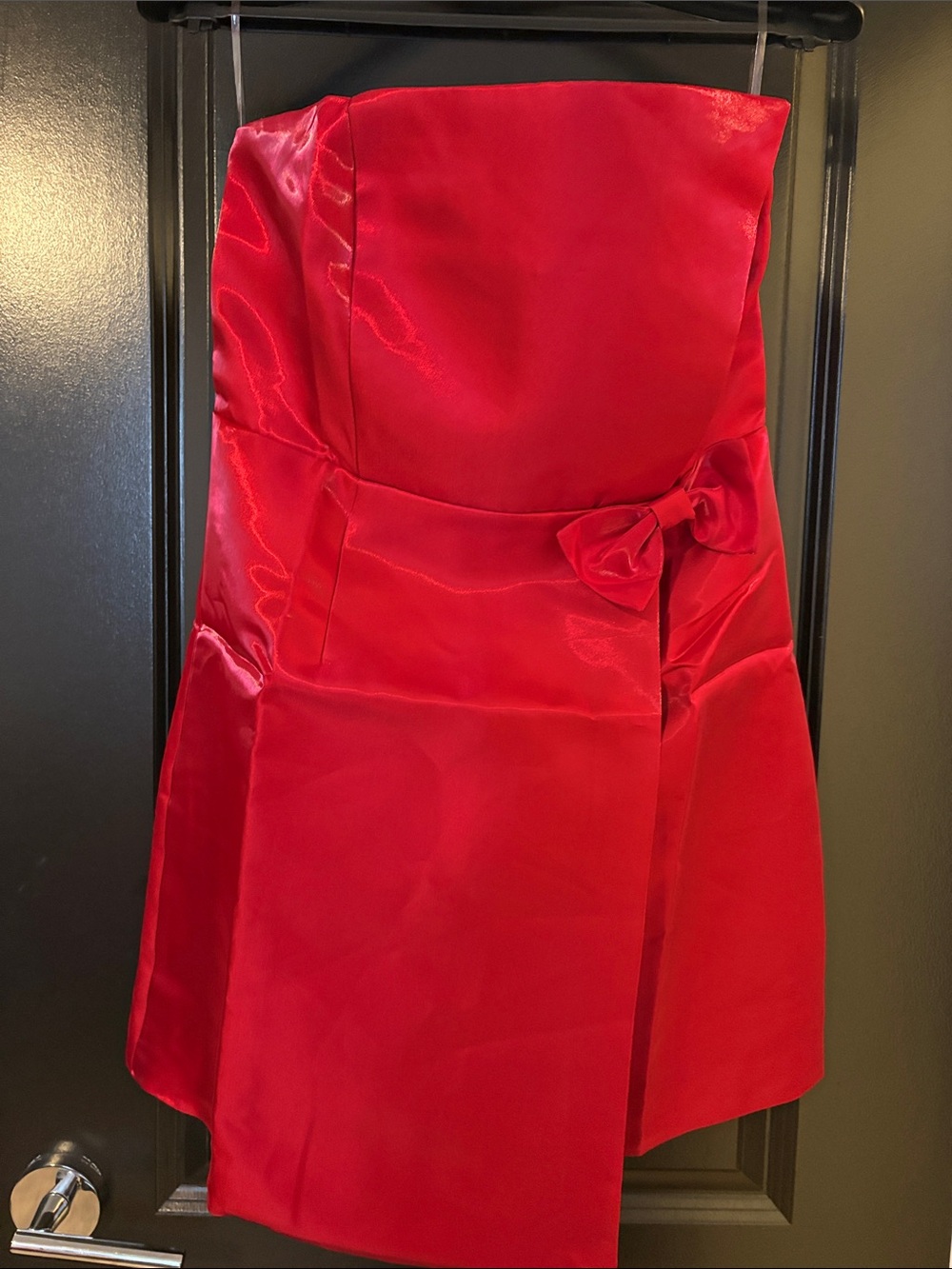 Red Strapless Satin Party Dress